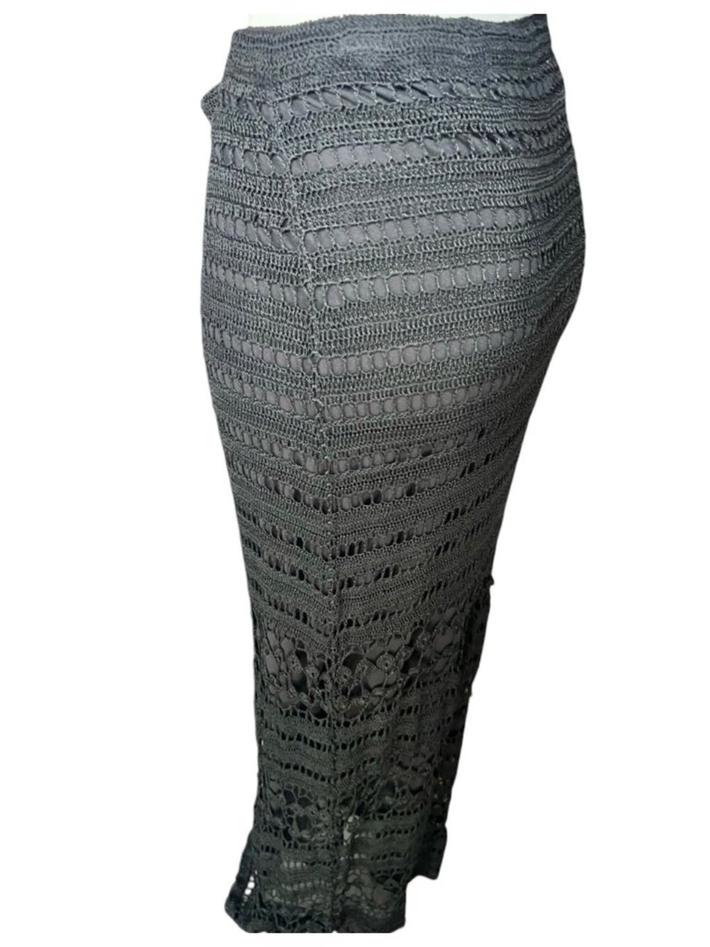 Chicos Maxi Skirt Size 2 Black Crocheted Lace Lined Design 41.5" Length Boho - Picture 5 of 11
